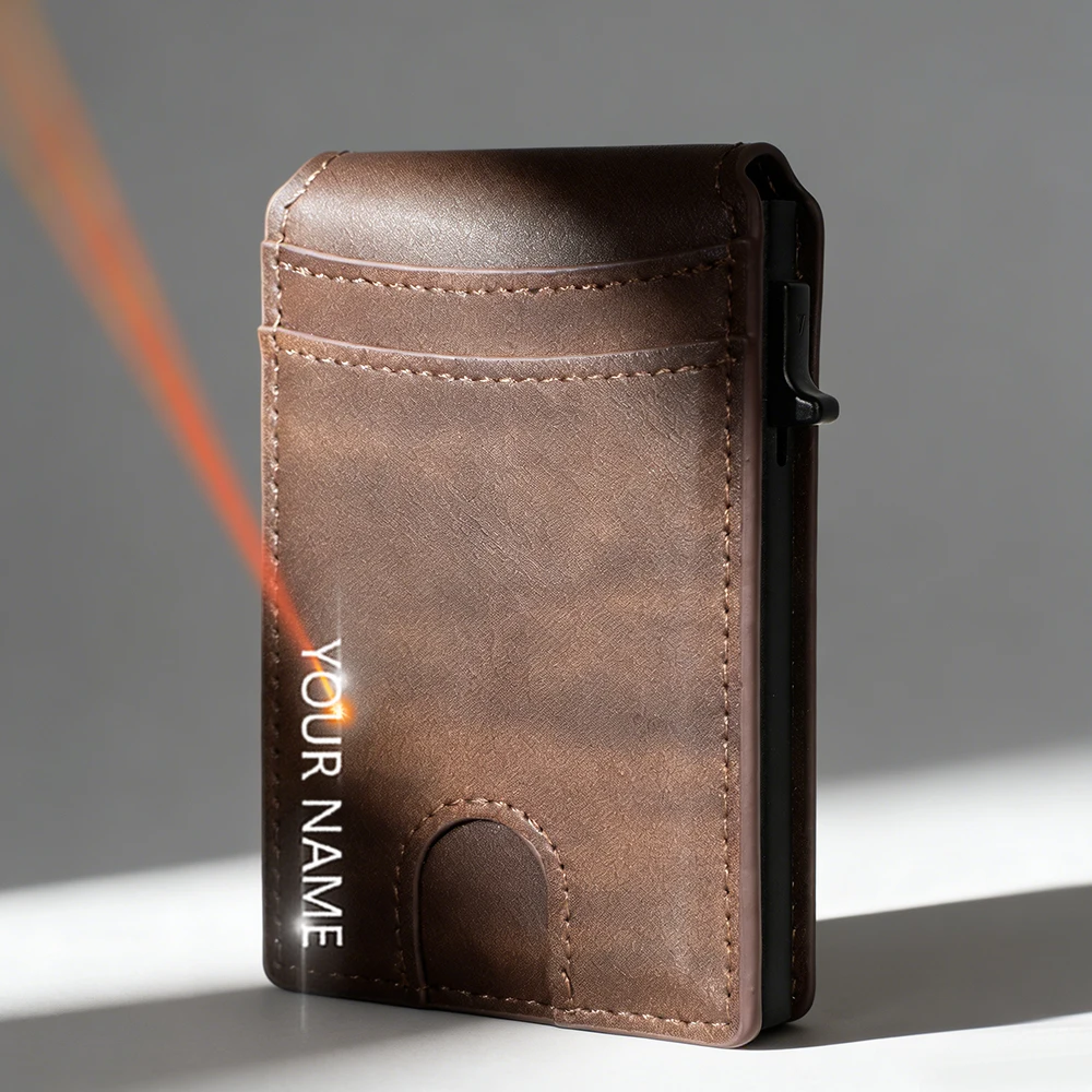 

Мужские кошельки Baellerry с гравировкой имени, RFID-защитой, высококачественные выдвижные картхолдеры, держатели для фото, новые короткие мужские кошельки, зажимы для карт