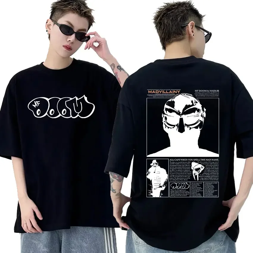 

Rapper Mf Doom Graphic T Shirts Madvillainy Metal Music Album T-shirt Men Women Punk Vintage Oversized Cotton Tshirt Streetwear