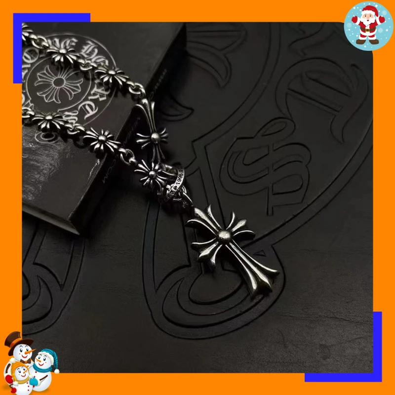 Trendy Jewelry Cross Telescopic Adjustment Integrated Chain Men's and Women's Retro Thai Silver Sweater Chain Accessories