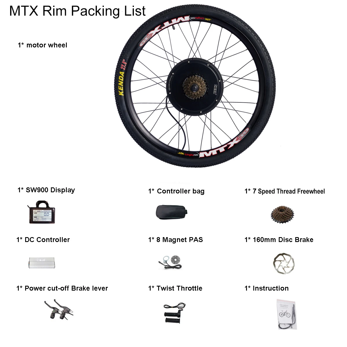 Csc 48 فولت 1000 واط 1500 واط Mtx العجلات الخلفية 26 ''27.5'' 29'' مكبح قرصي دراجة كهربائية تحويل عدة محرك مباشر Ebike محور مجموعة المحرك