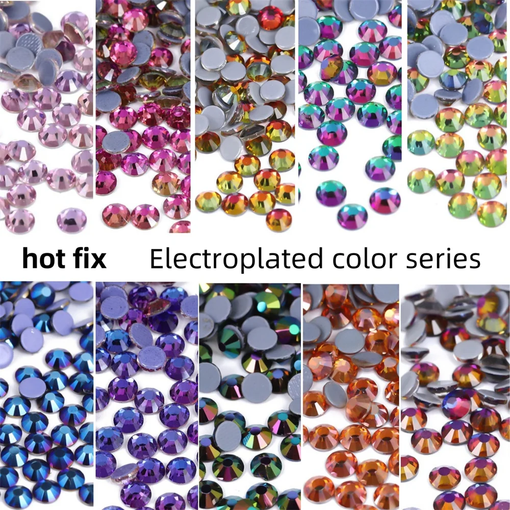 Multi-color SS6-SS30 Glass Crystal Hot Fix Rhinestones Flatback Iron On Stones For DIY Nail Art Fabric Clothes Decoration