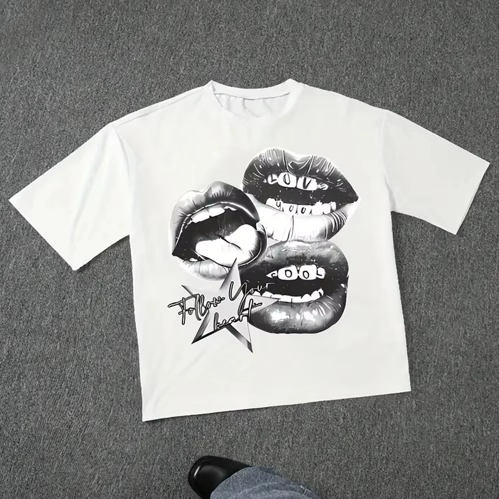 Camisetas Gráficas com Letras Harajuku Y2k para Homens e Mulheres, Camiseta Oversized Estilo High Street, Moda Vintage