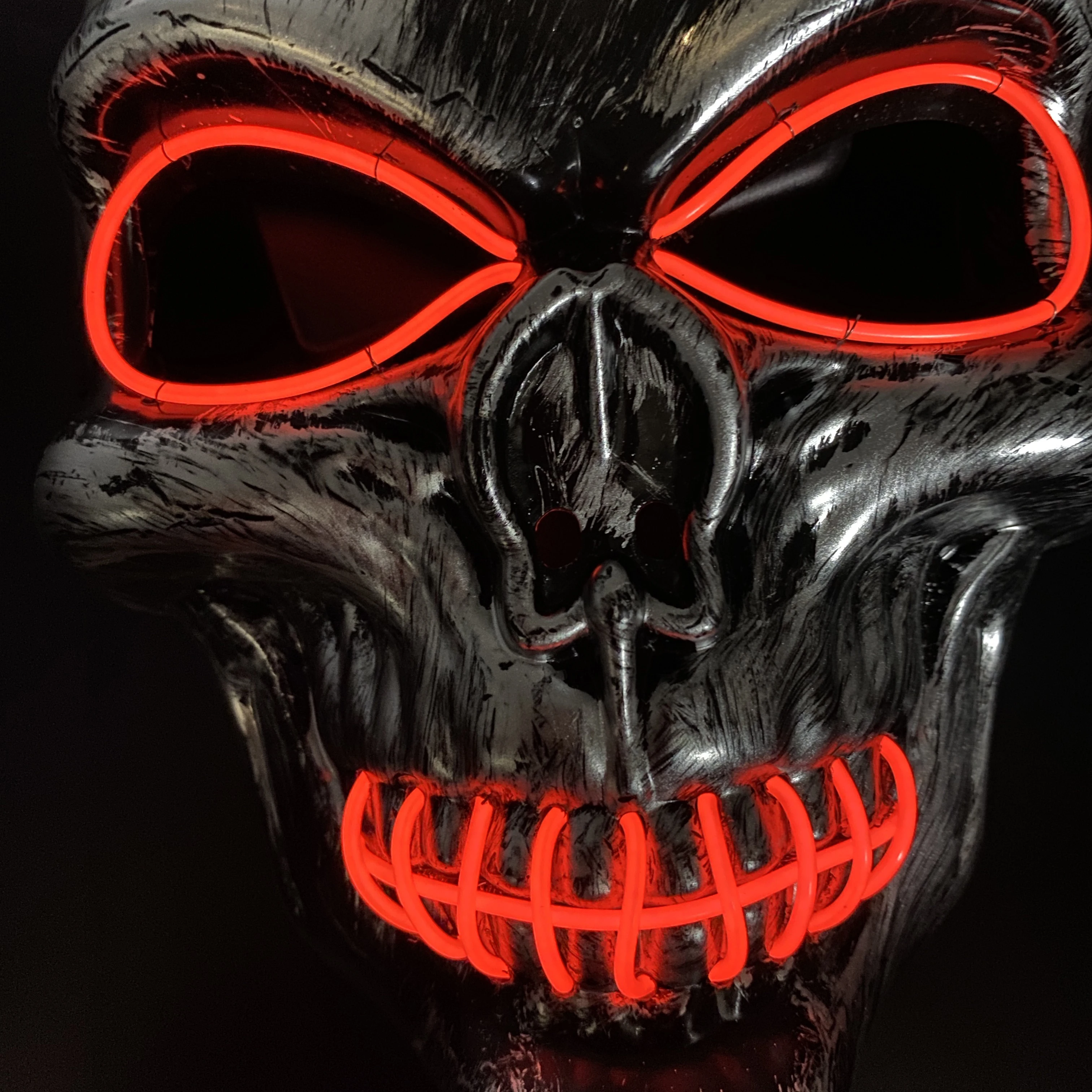 قناع جمجمة شريرة للهالوين كرنفال حفلة تنكرية منزل مسكون ديكور مخيف كوسبلاي هيكل عظمي مخيف موضوع حفلة تضيء قناع