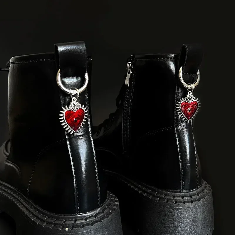 2Pcs Enamel Rose Flowers Hearts Martin Boots Shoes Buckles Decoration Gothic Turkish Evil Eye Shoes Accessories Lucky Jewelry