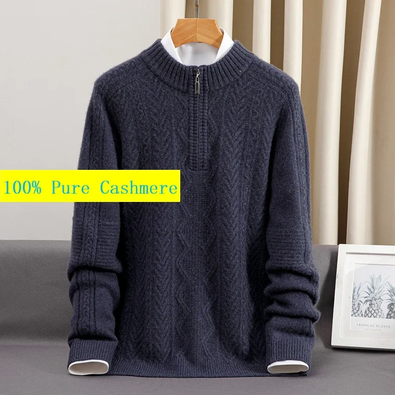 New Arrival Fahsion Large Cashmere Men's Pullover Half High Zippered Collar Knit Sweater Winter Size S M L XL 2XL3XL 4XL 5XL 6XL