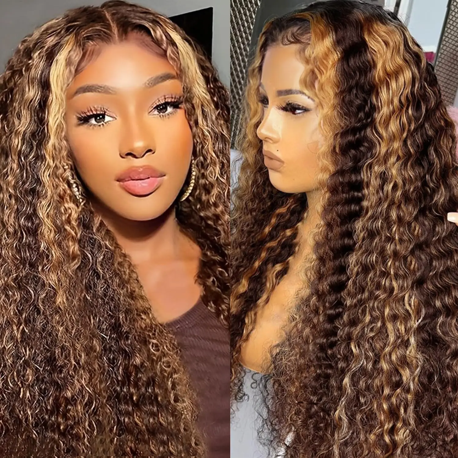 

13x4 13x6 Highlight Ombre Lace Front Wig Human Hair Deep Wave HD Lace Frontal Wigs Human Hair P4/27 Colored Curly Wigs For Women