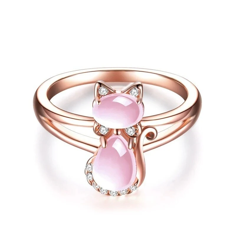 Huitan Rose Gold Color Cat Rings for Women Cute Girls Gift Exquisite Finger Accessories Party Daily Wearable Statement Jewelry