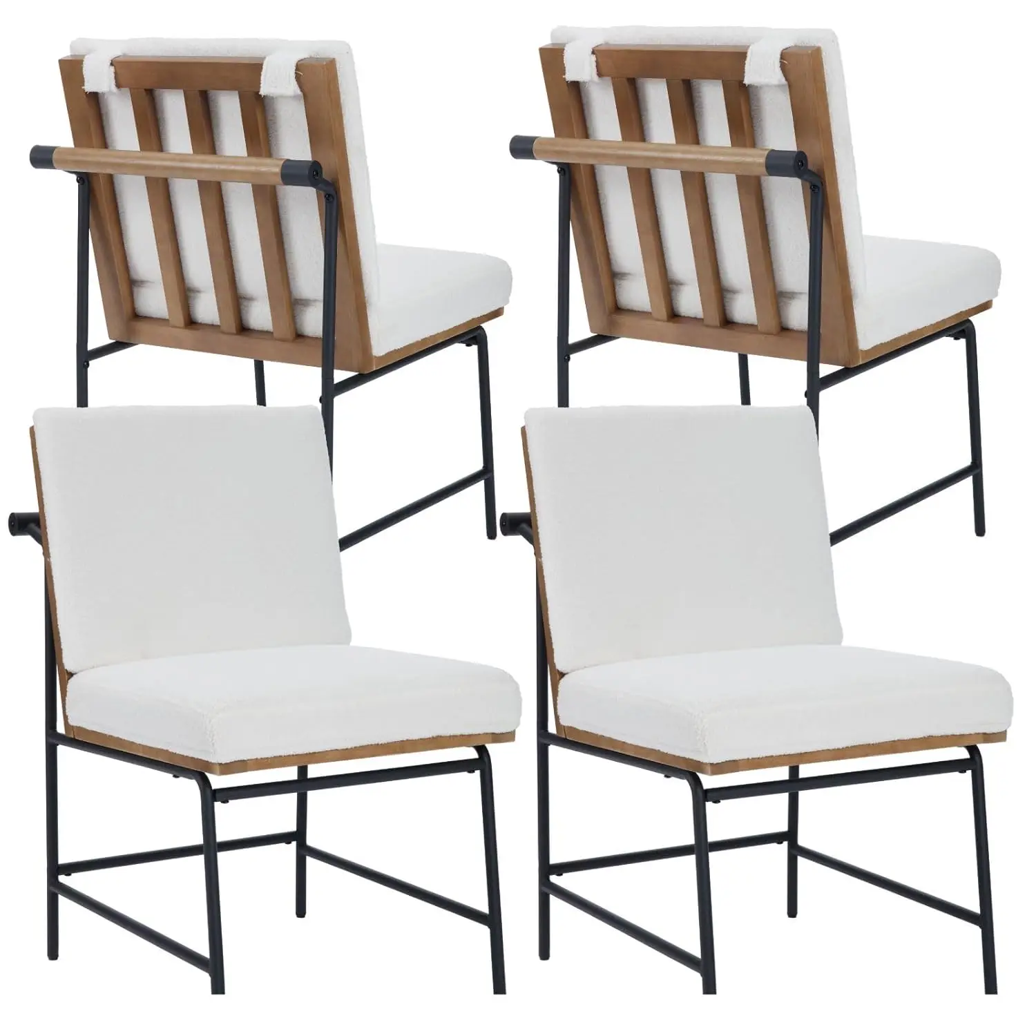 

Mid-Century Upholstered Dining Chair Set of 4 Armless Metal Legs Kitchen Dining Living Room Vanity White, Customized