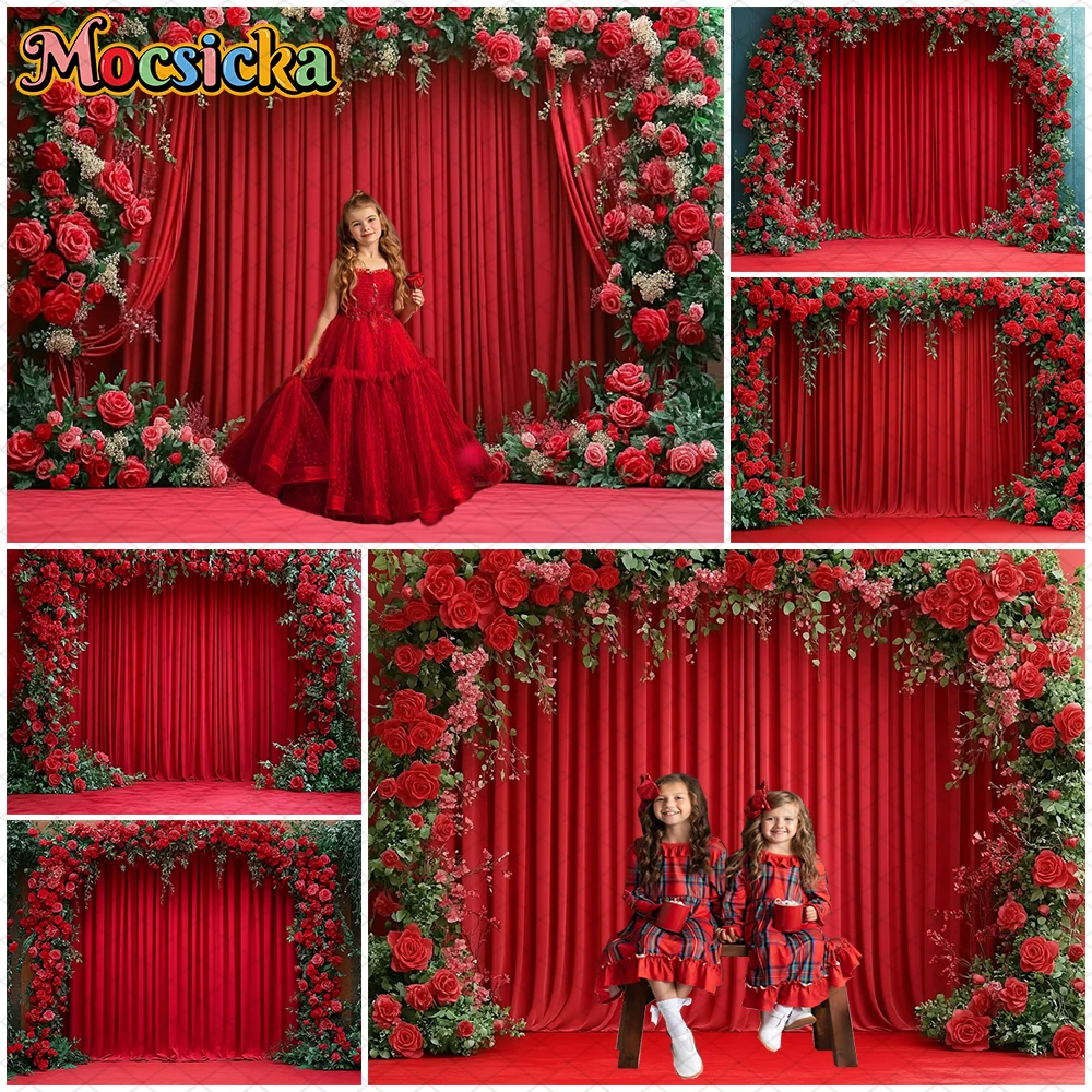 

Mocsicka Red Screen Photo Backdrop Valentine Day Romantic Rose Love Wedding Celebration Event Decorations Photography Background