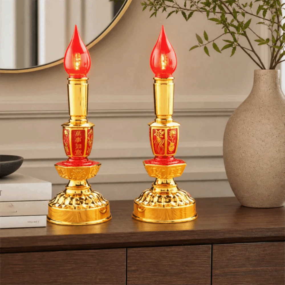

2pcs plastic Lotus LED Decor Lamp red 9.1x3 in Dual Power Table Light candles Teahouse Decorative Lamp Office Desktop Layout