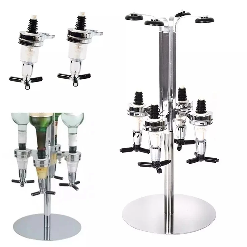 

Wall Mounted Stand Rotary 4 Bottle Wine Beer Liquor Drinks Dispenser Home Bar Pourer Rack Wine Juice Shot Dispenser