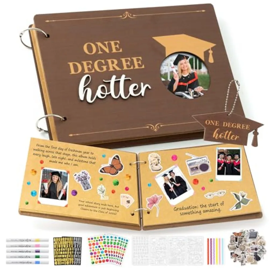 Photo Album Scrapbook - 30Page Wooden Scrapbook Craft Kit School Day Memory Book DIY Class Graduate Handmade Album Gift for Col