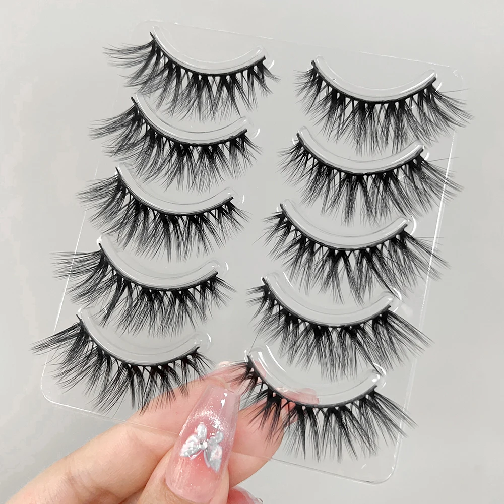 5 pairs Manga Lashes Natural False Eyelashes Faux Mink Fluffy 3D Volume Fake Eyelash Curl Korea Fashion Makeup Lash Easy Wear