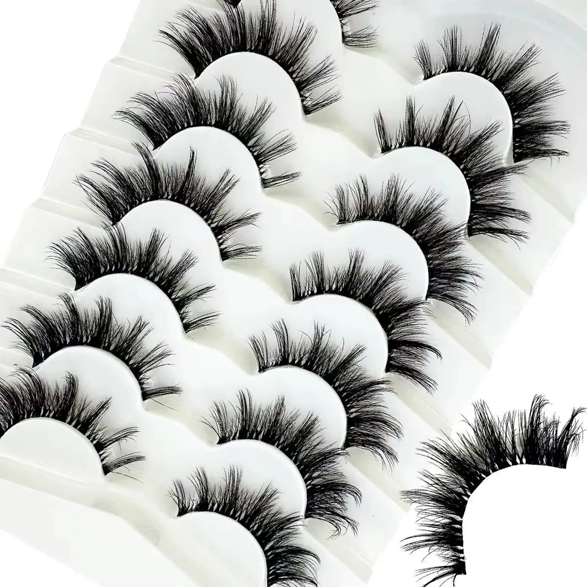 Clear Band Wimpern 15 mm-20 mm Katzenaugenwimpern Natürliches Aussehen Wispy Falsche Wimpern 3D Kurze Flauschige Streifenwimpern Packung 7 Paar