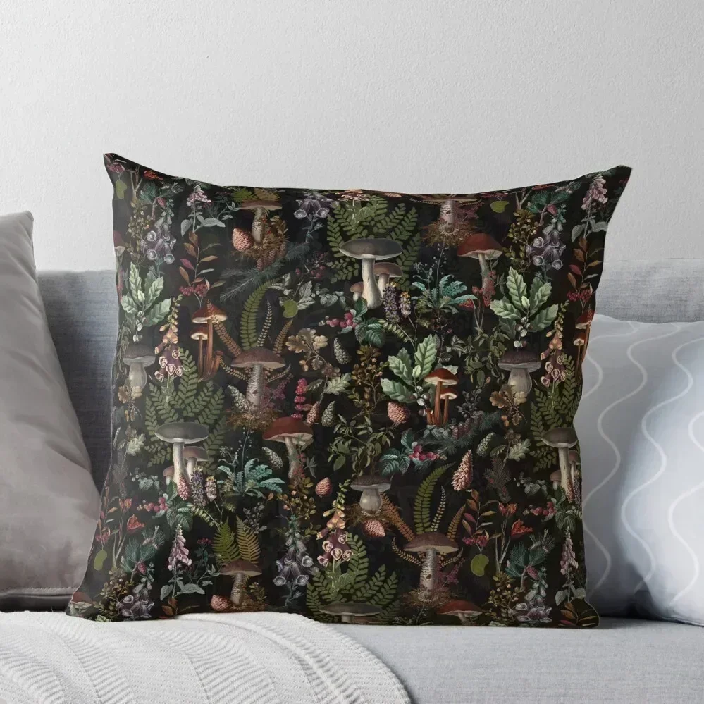 

Vintage Mysterious Mushrooms Forest Botanical Botanical Night Garden Pattern Throw Pillow Sofa Cushions pillow