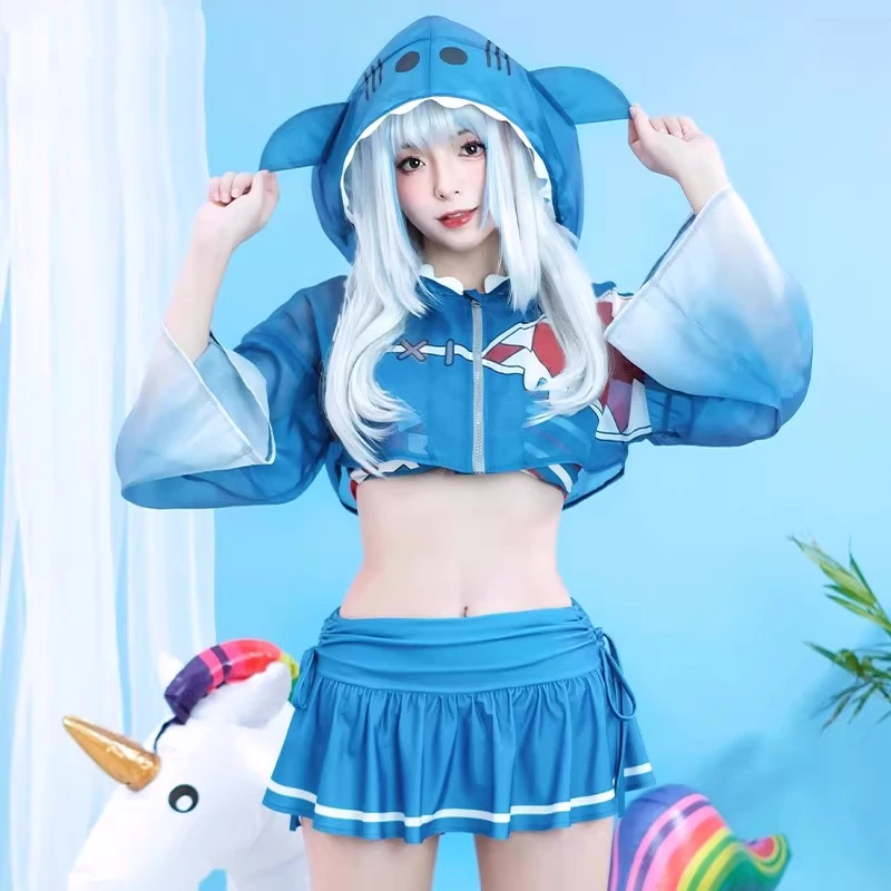 Anime Vtuber Hololive Gawr Gura Cosplay Costume Women Girls Swimsuit Halloween Carnival Outfit Swimwear Summer Beach Swimsuits