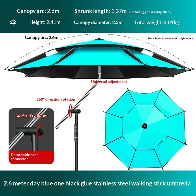 Upgraded Black Coating Waterproof Outdoor Fishing Umbrella with Double Layer UV Protection Durable Heavy-Duty Portable Design
