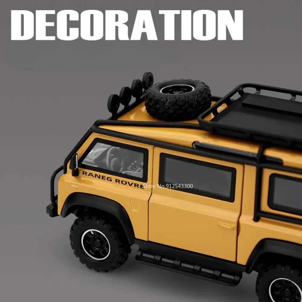 1:32 land rover defender range rover modelo de carro brinquedo absorção de choque puxar para trás veículo off-road som luz presentes para crianças