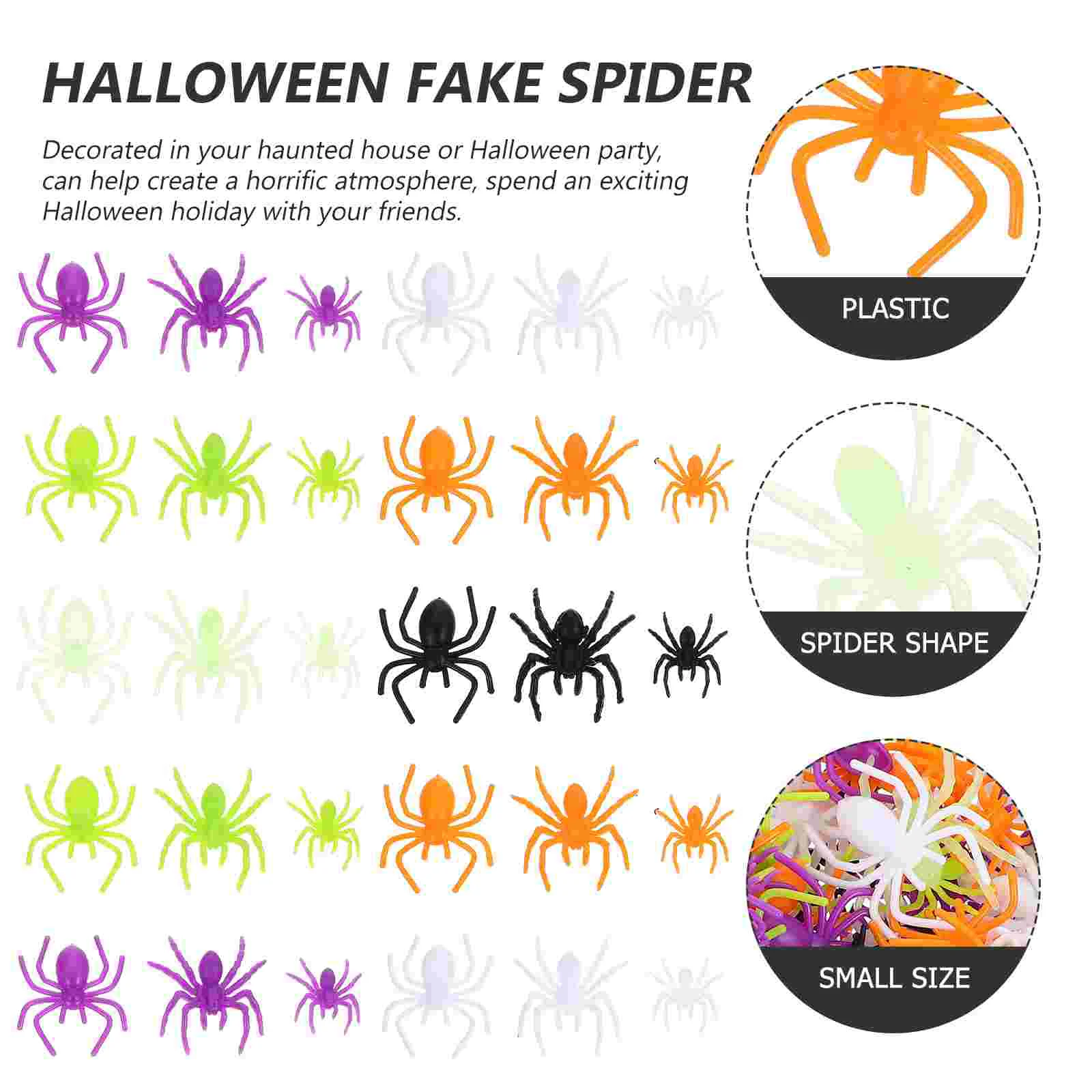 200 pçs plástico mini aranha halloween ornamentos brincadeira adereços decorações brinquedos cores sortidas aranhas falsas