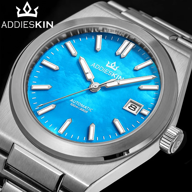 

AddiesKin Роскошные мужские часы 39 мм Автоматические механические наручные часы Miyota9015 с сапфировым стеклом 100 м Водонепроницаемые прозрачные задние новые часы
