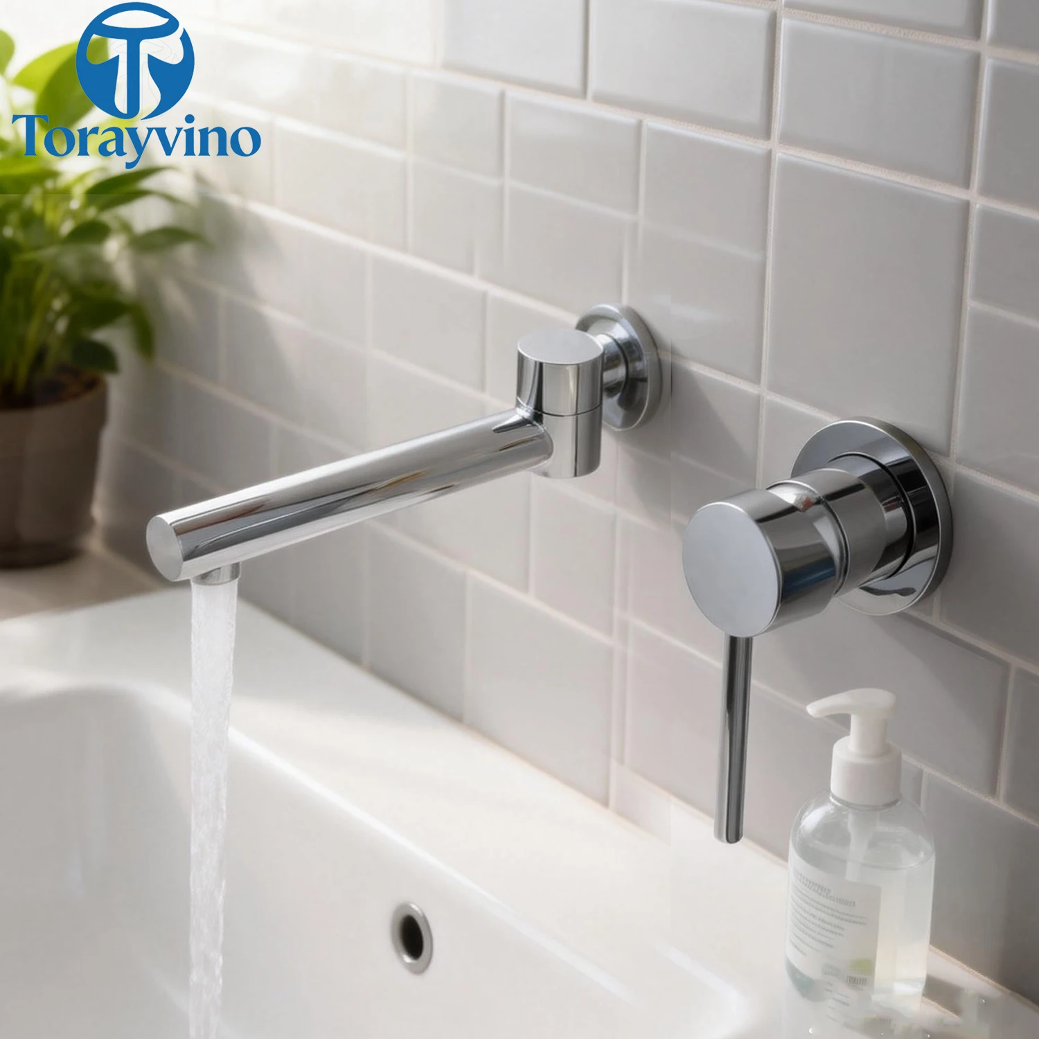 TORAYVINO Bathroom Vessel Sink Faucet Chrome Finished Vanity Two Hole Single Handle Faucet Hot And Cold Mixer Tap Wall Mounted