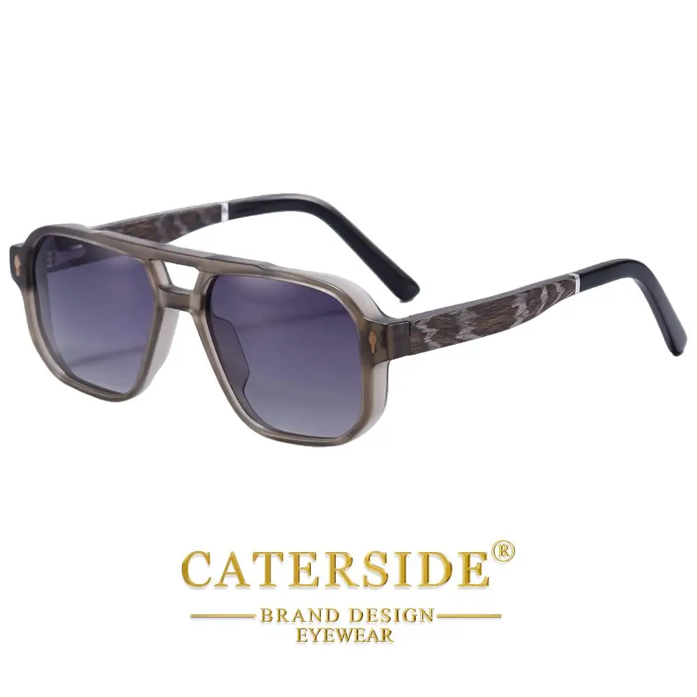 CATERSIDE Modische polarisierte Sonnenbrille für Herren, Holzbeine, flaches Doppelbrücken-Design, Sonnenbrille für Damen, Outdoor-Sommerbrille – Detail 5