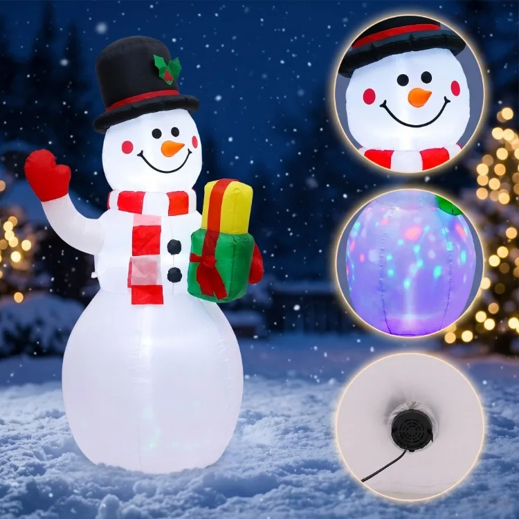 1.5M GRB Inflatable Snowman Christmas LED Snowman Rotating Christmas Snowman Inflatable Air Mold Garden Decoration
