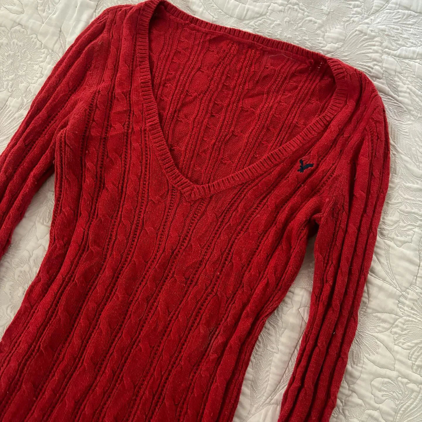 Women's vintage pullover knit sweater Y2k Red aesthetic Harajuku elegant long sleeve V-neck sweater Fashion Fall 2000 clothing