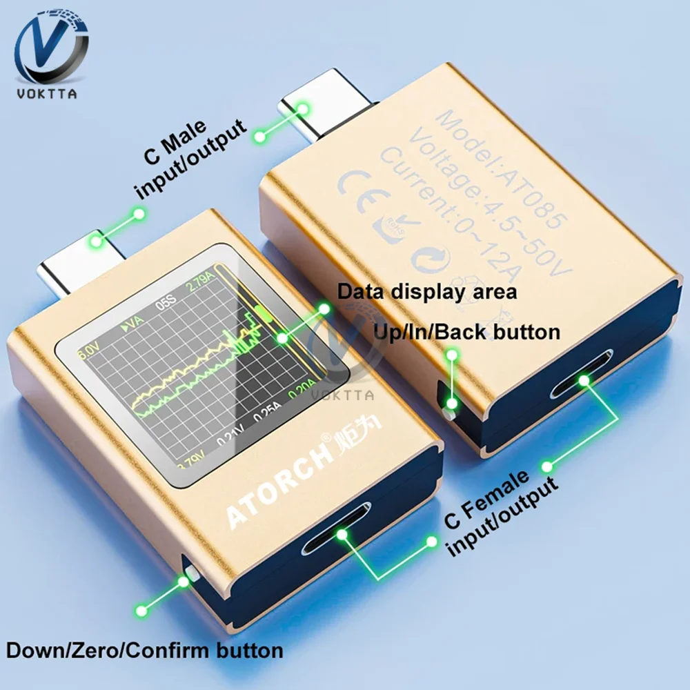 Tester USB multifunzionale di tipo C voltmetro DC amperometro Tester di capacità della batteria Display digitale Tester di corrente di tensione DC