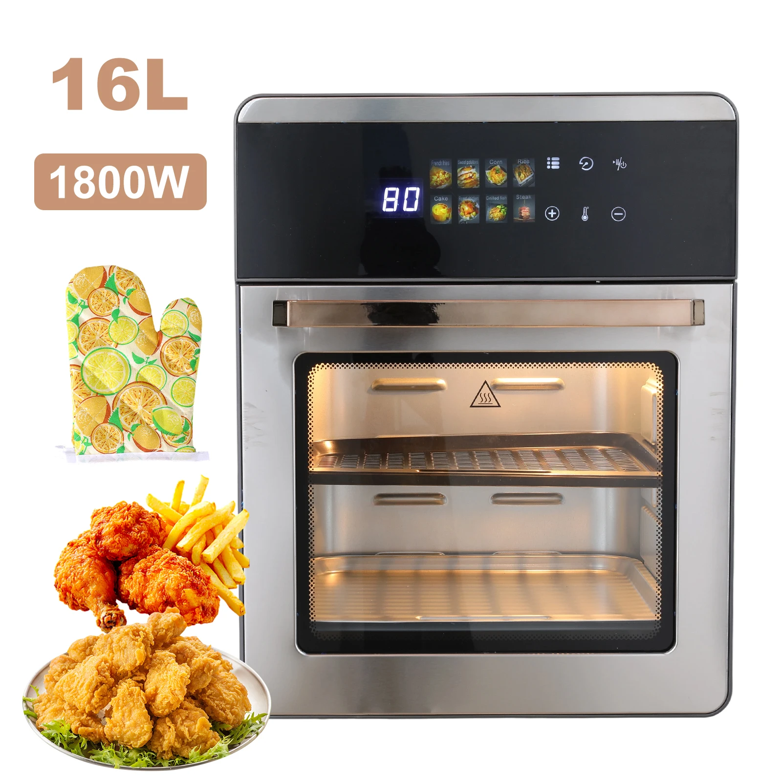 1800W 16L Heißluftfritteuse 360 °   Halogen-Ölfreier Bratofen Multifunktionale Elektrische Fritteuse für Heimküche Babynahrung