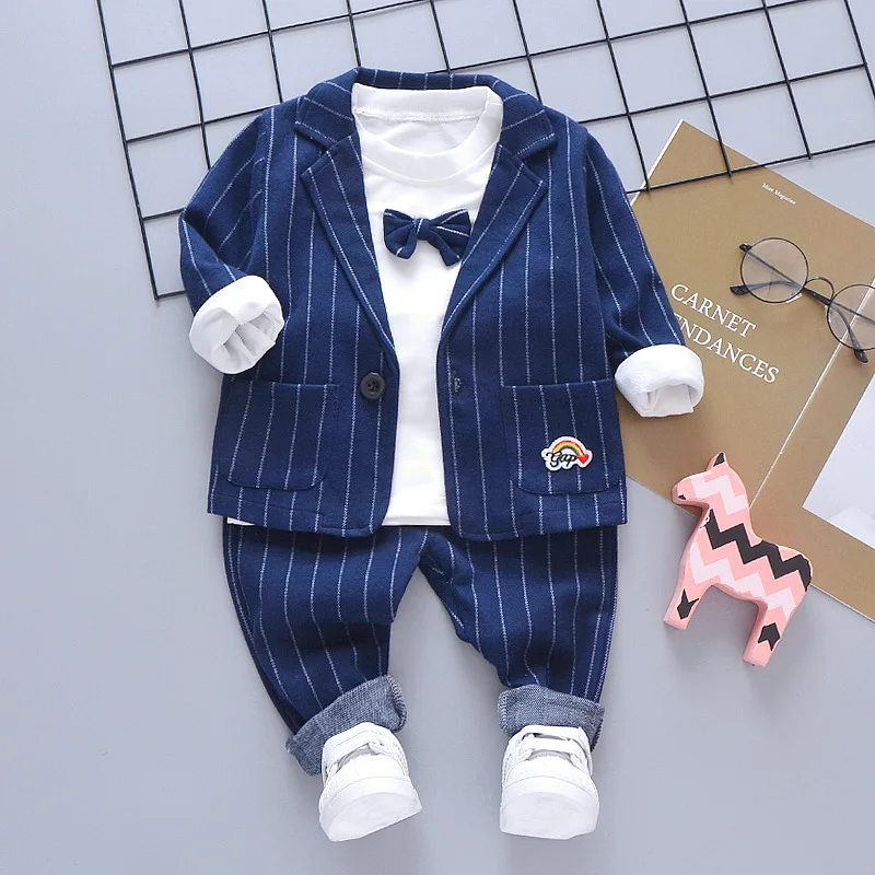 3-Pieces Boys Set Spring Autumn Children Gentleman Suit Tie T-Shirt+Coat+Pants 0-5 Years Toddler Party Clothes Kids Leisure Suit