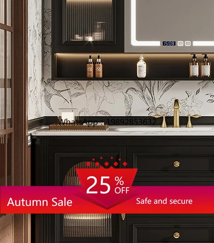 

oak French retro bathroom cabinet combination bathroom floor-to-ceiling wash basin cabinet smart mirror cabinet