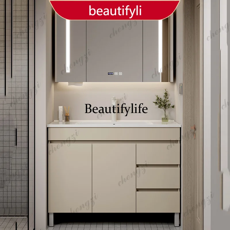 

01A Waterproof Wooden Bathroom Cabinet Floor Standing Vanity Storage Bathroom Cabinet Mirror Small Mobile Per Bagno Home Furnitu