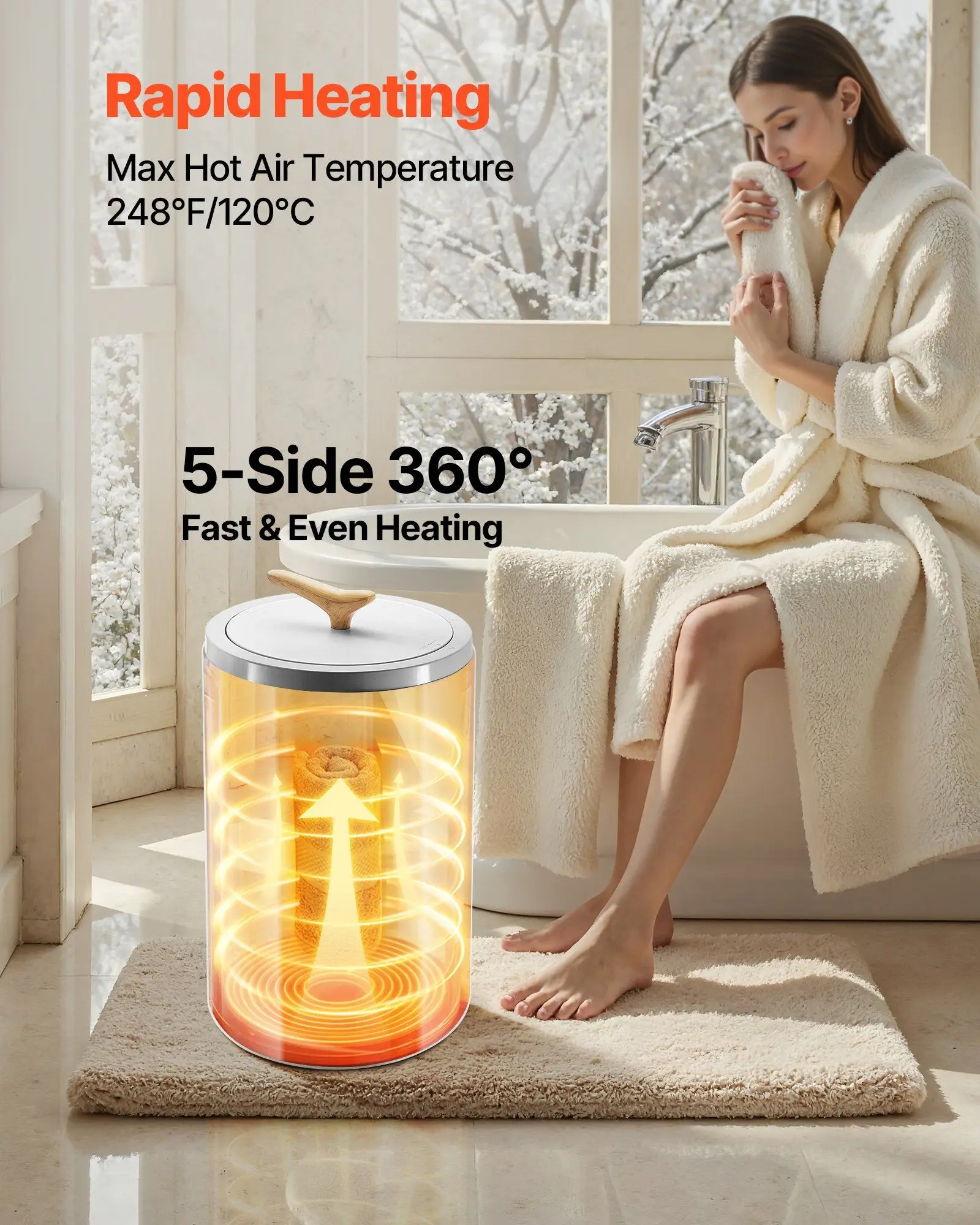 Towel Warmers for Bathroom, Towel Warmer Bucket with 24H Delay Timer & Child Lock & Auto Shut Off for Spa Fits up to 3 Oversized Bath Towels, Blankets, Clothes, Bathrobes, PJ's and More