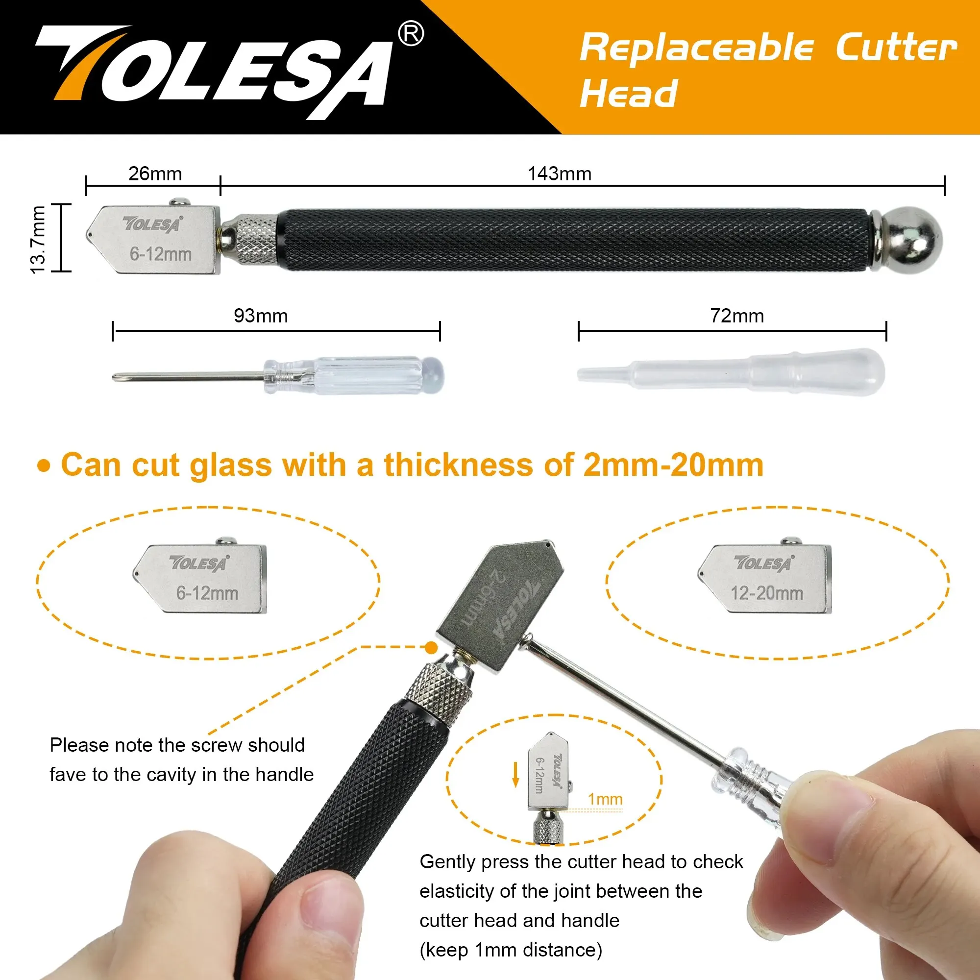 TOLESA Glass Cutter 2mm-20mm Kits Glass Cutting Tool with Aotomatic Oil Feed and Box Glass Cutter for Mirrors Tiles Mosaic