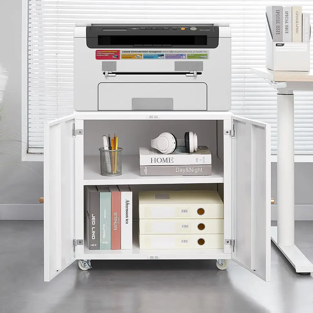 

Metal Printer Stand with Storage ,Mobile Printer Tables for Small Spaces with Door, Adjustable Shelf ,File Cabinet on Wheels