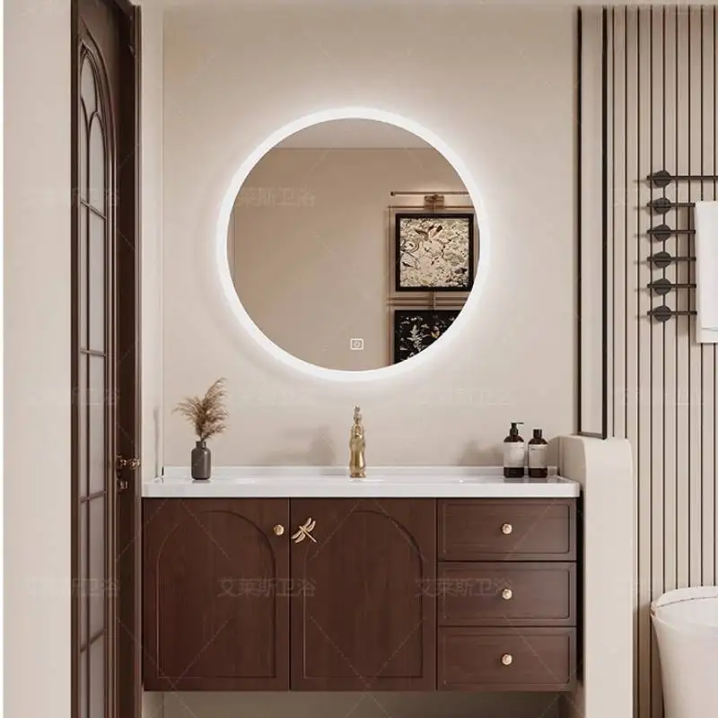 

Round Mirror Bathroom Cabinet Wall Wood Pullout Lavabo Floating Bathroom Cabinet Vanity Small Mobile Da Bagno Furniture For Home