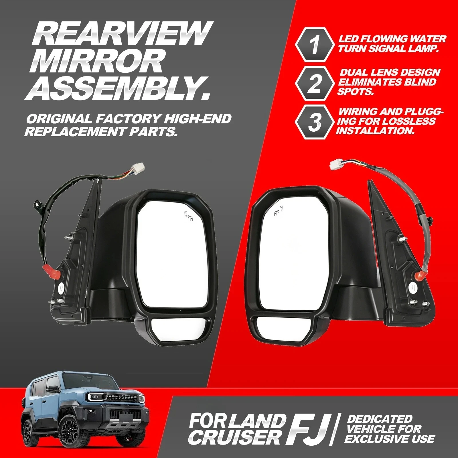For Toyota Land Cruiser FJ 2026 Modified Rearview Mirror Assembly Upgrade Electric Rear View Mirror Reverse Mirror Accessories