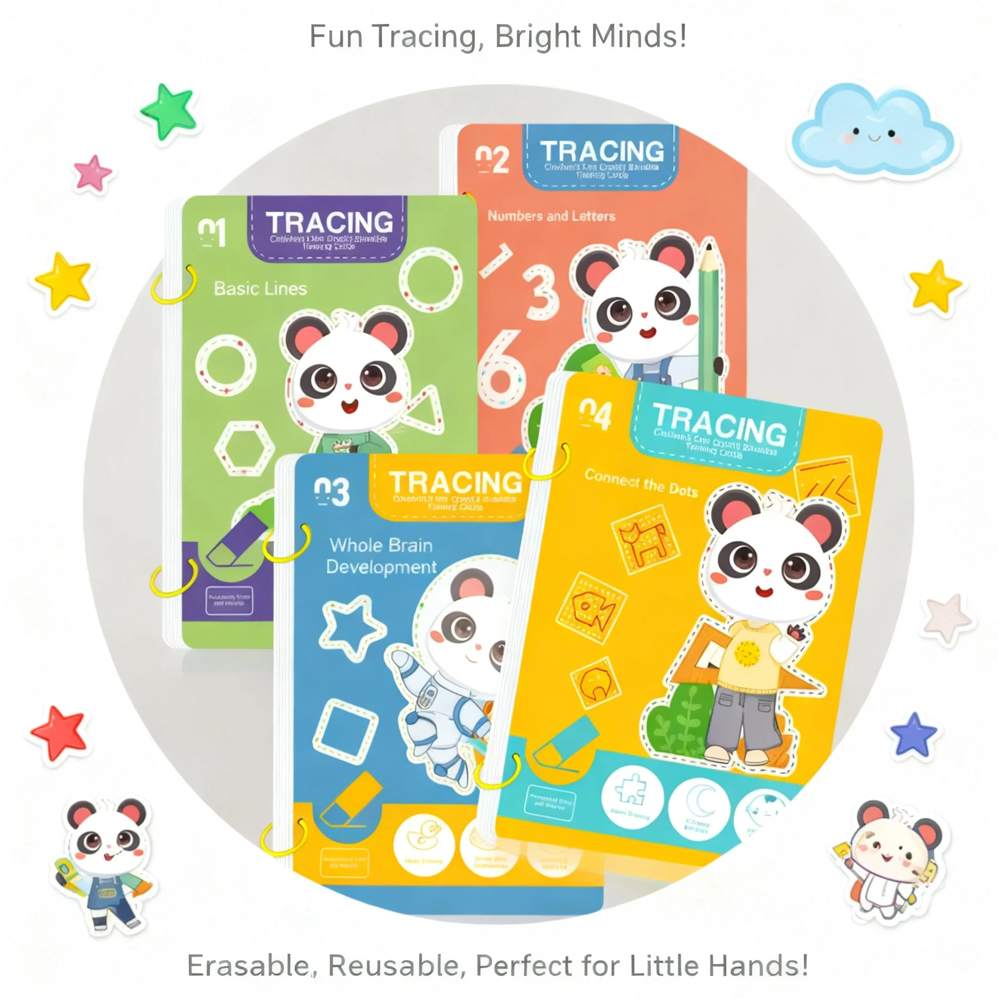 Children Reusable 34 Page Workbook Set with Erasable Pen Drawing Writing Skills Development Educational Pen Control Books