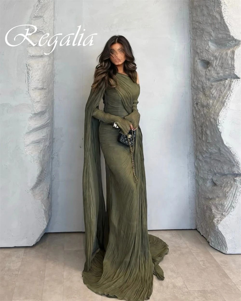 Vestido De noche verde exquisito personalizado, vestidos De fiesta De manga larga De alta calidad, Vestido De fiesta moderno con tren De corte