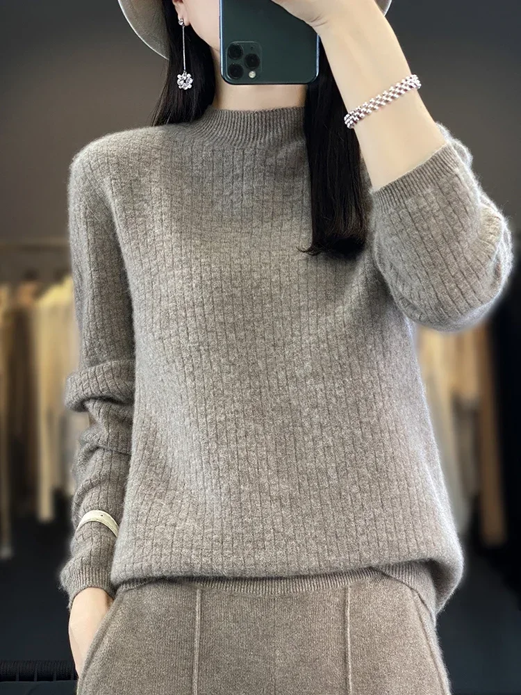 High Neck Cashmere Sweater Women's Autumn Winter Pullover Loose Knit Top Made Of 100% Wool Long Sleeve Top Winter Sweater Woman