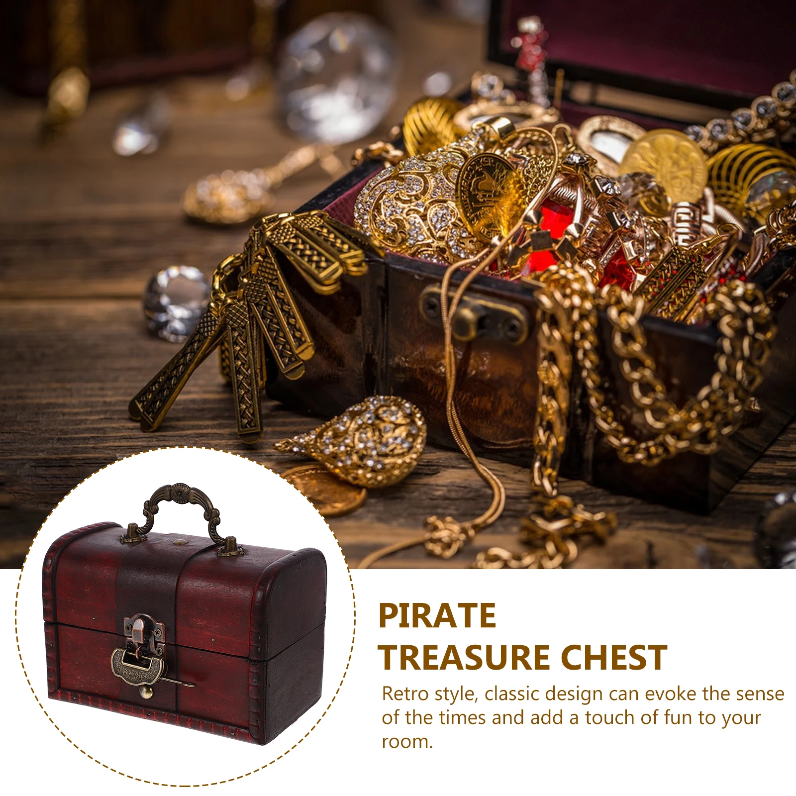

Retro Wooden Jewelry Box Vintage Storage Container Lid Pirate Treasure Chest Gift Packaging Box Trinket Case Solution