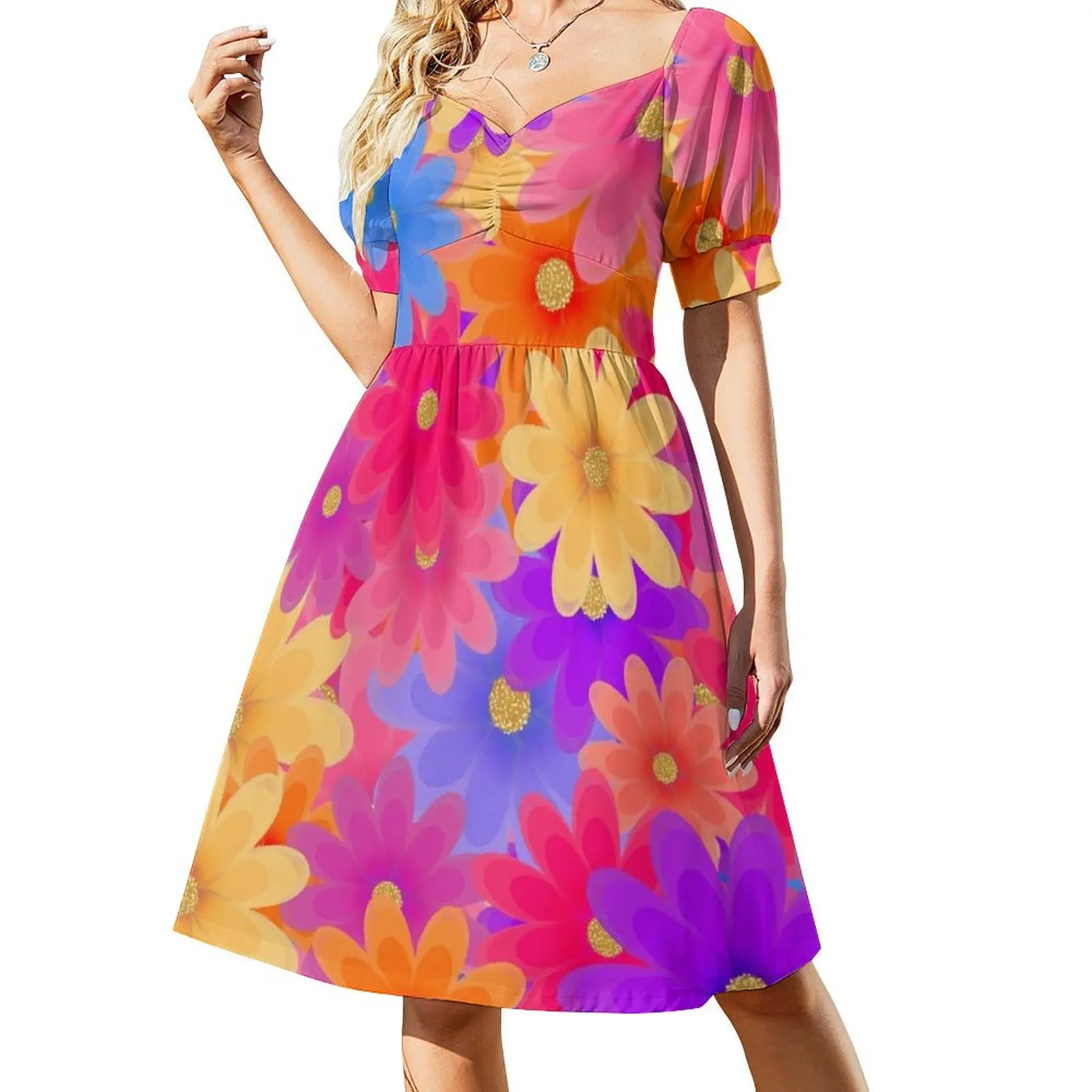 

Colorful Flower Power Springtime Celebration Short Sleeved Dress Dress woman Woman fashion Dress