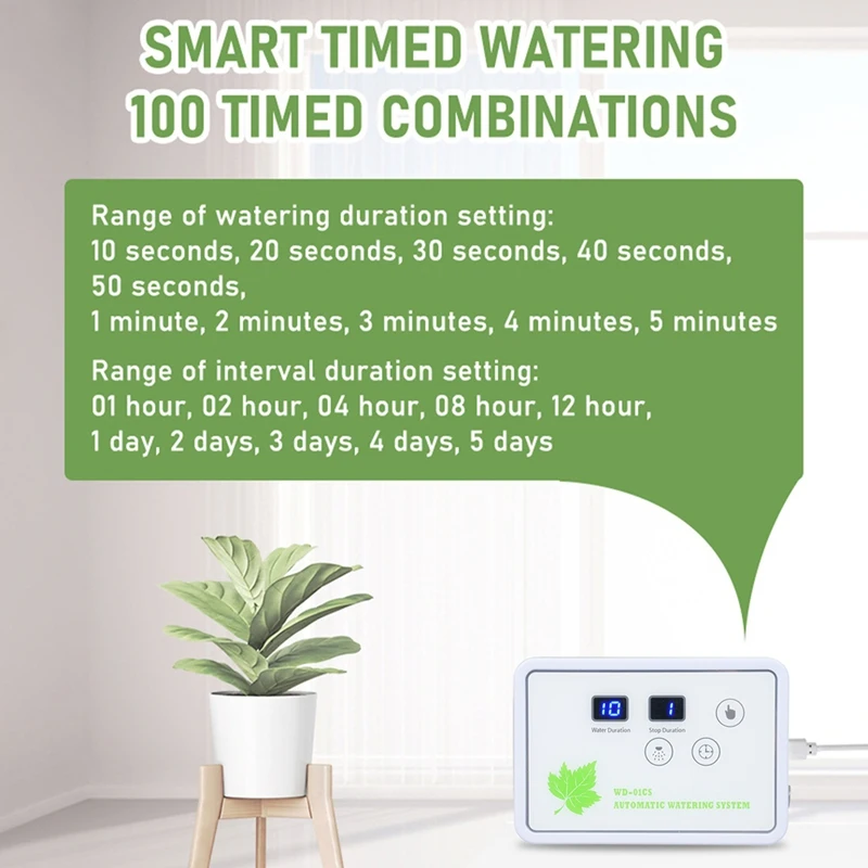 Automatic Watering System Timeable Plant Waterer Built-in Self-Priming Pump Smart Timed Watering Timer 2m 16 Potted (US)-ABLA