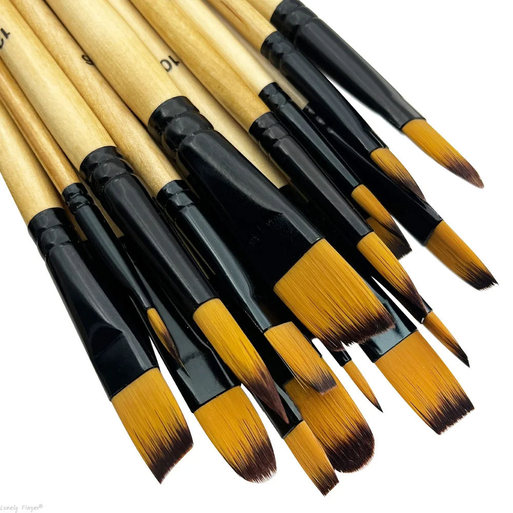 6/24 Stuks Kunstenaar Penselen Set Ronde Platte Schuine Hazelnoot Nylon Haar Tips Aquarel Kwast Voor Acryl aquarel Gouache