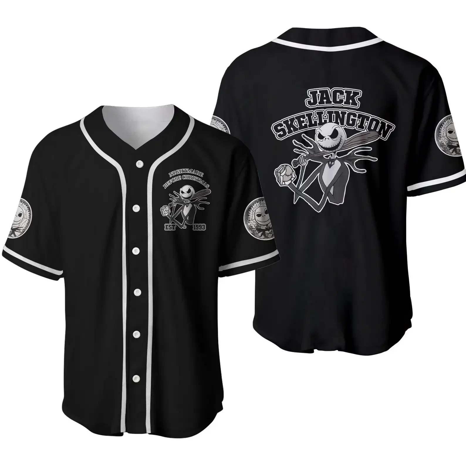 Disney Jack Skellington Baseball Jersey Mens Short Sleeve Jersey Jack And Sally The Nightmare Before Christmas Baseball Jersey