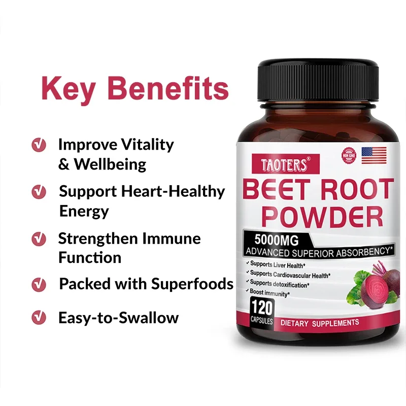 مستخلص بيترو العضوي - 3000 ملجم، يعزز الطاقة، ودعم ضغط الدم، والدورة الدموية الصحية وصحة القلب، 120 كبسولة