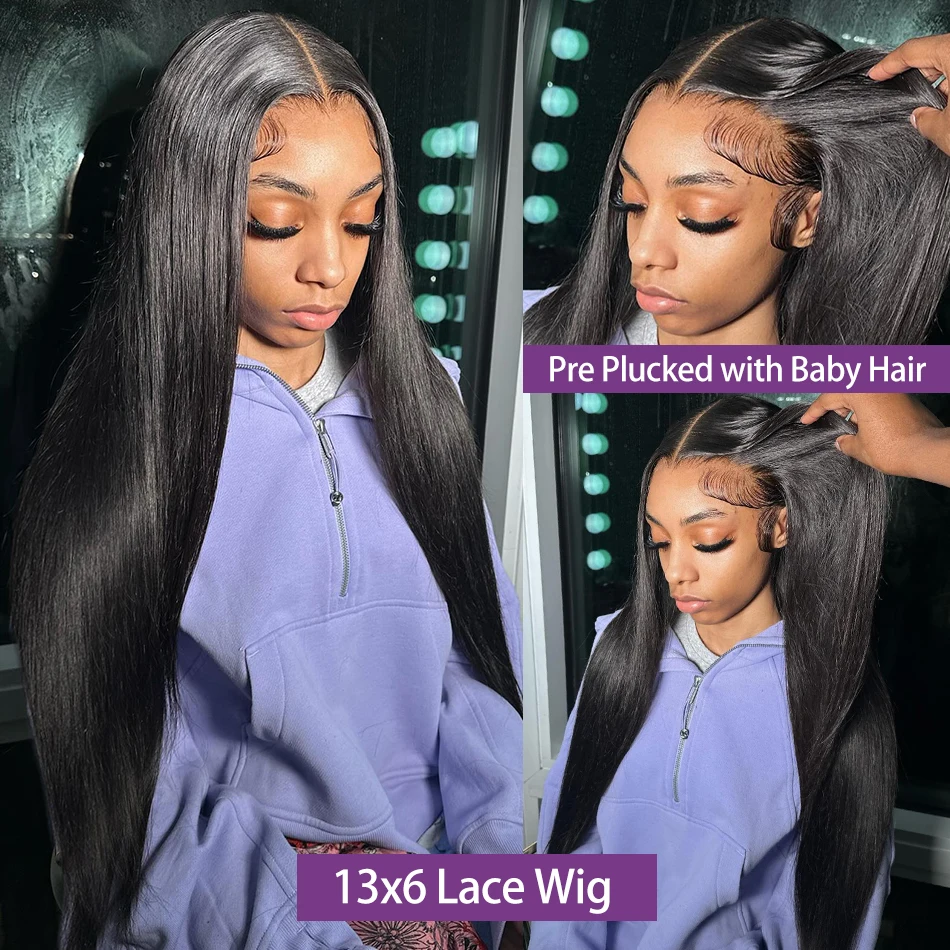 HD 38 40 inch Straight 13x4 13x6 Human Hair Lace Closure Frontal Wigs Remy Brazilian PrePlucked Lace Front Wig For Black Women