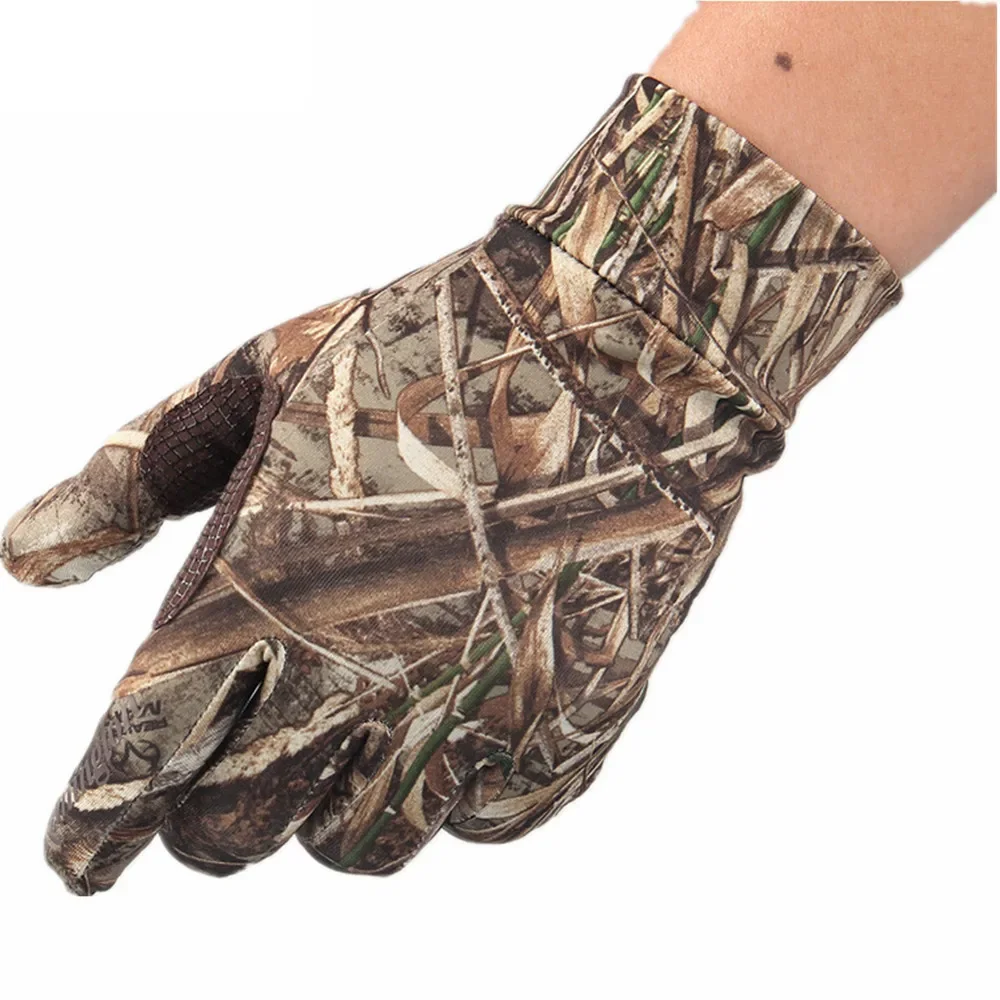 Elastic Anti-slip Hunting Shooting Gloves Outdoor Fishing Touch Screen Full Finger Gloves Reed Camouflage