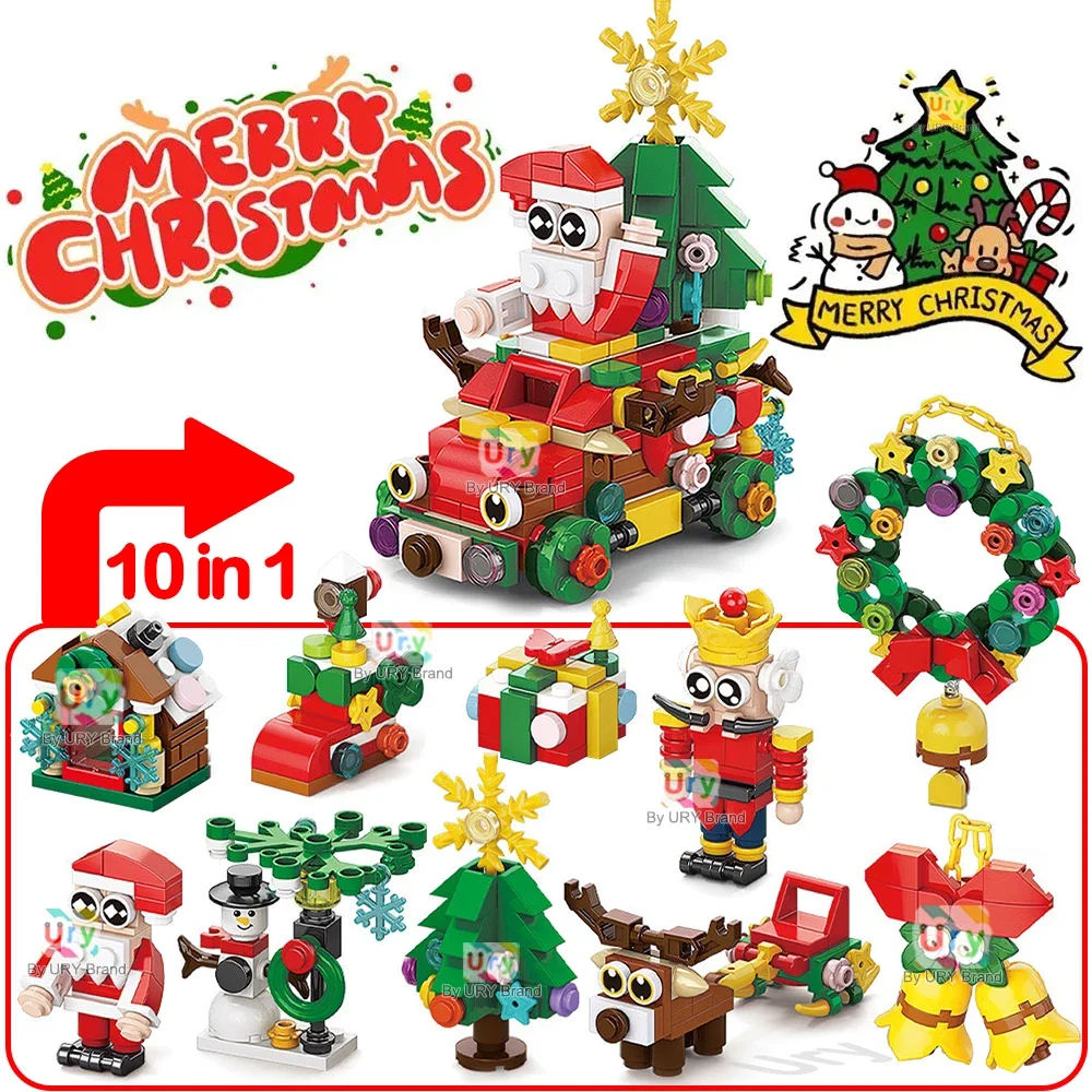 2024 10in1 Kerst Adventskalender Kerstman Besneeuwde Huis Boom DIY MOC Model Bouwstenen Speelgoed Met Doos voor Kinderen gift